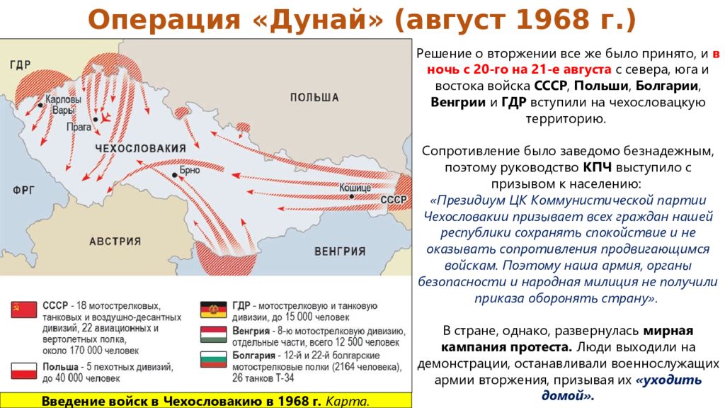 Ввод войск в чехословакию карта