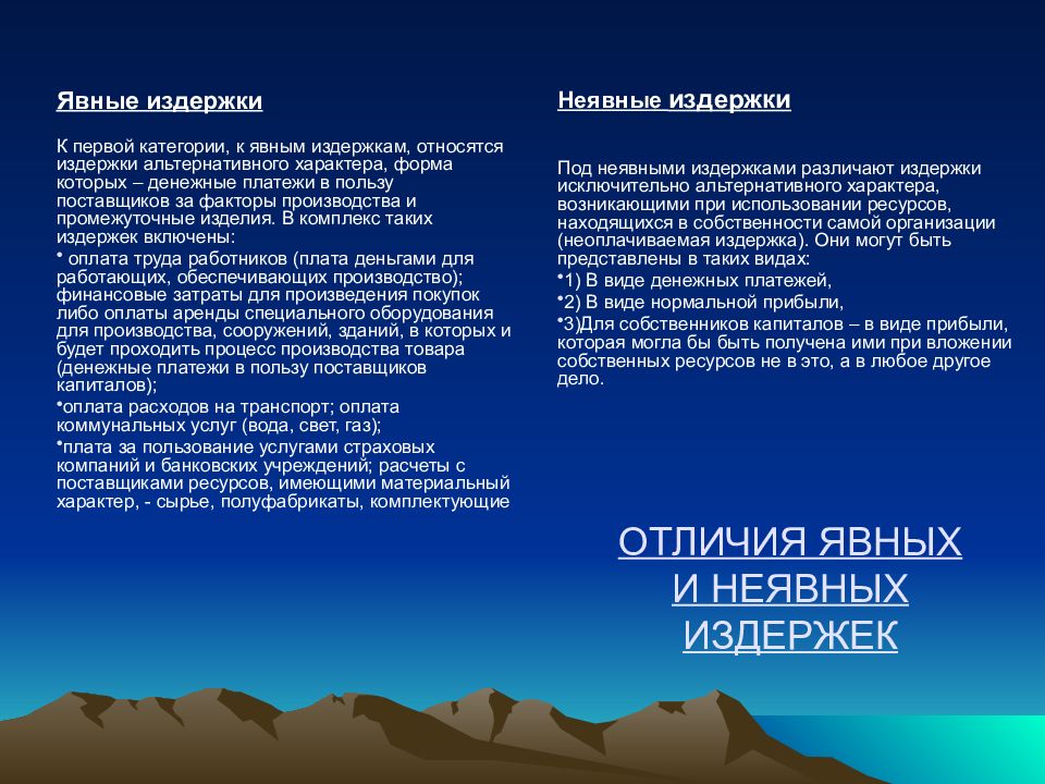 Возможность отличаться. Отличие явных и неявных издержек. Что относится к явным издержкам. Альтернативный характер ресурсов. Альтернативные затраты эксплицитные.