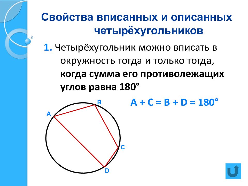 Углы вписанного четырехугольника