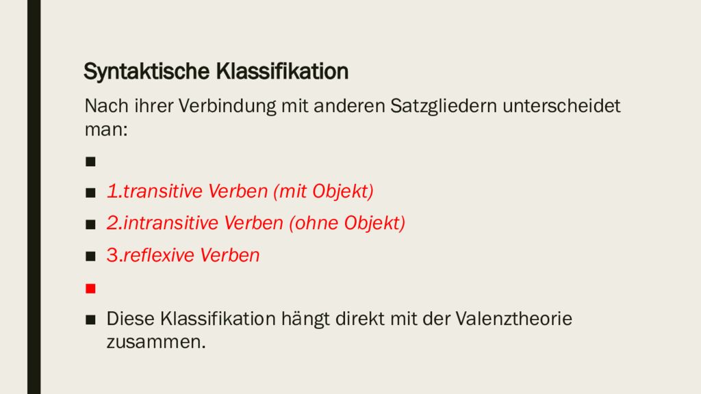 Das Verb : Allgemeine Charakteristik und Klassifikation