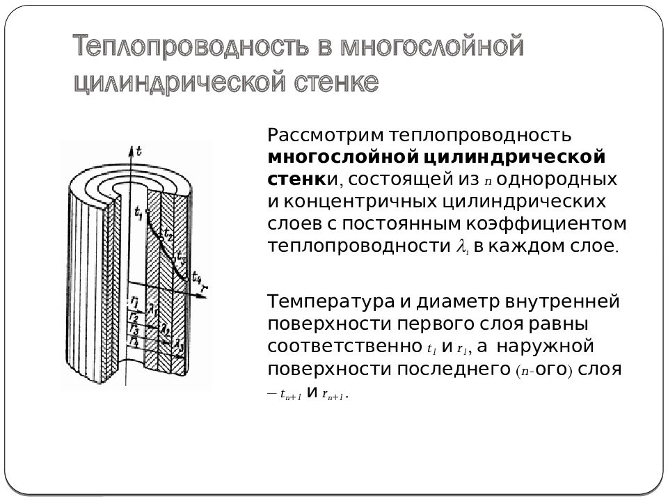 Цилиндрическая стенка. Теплопроводность многослойной цилиндрической стенки. Теплопроводность цилиндрической стенки. Теплопроводность многослойной стенки.