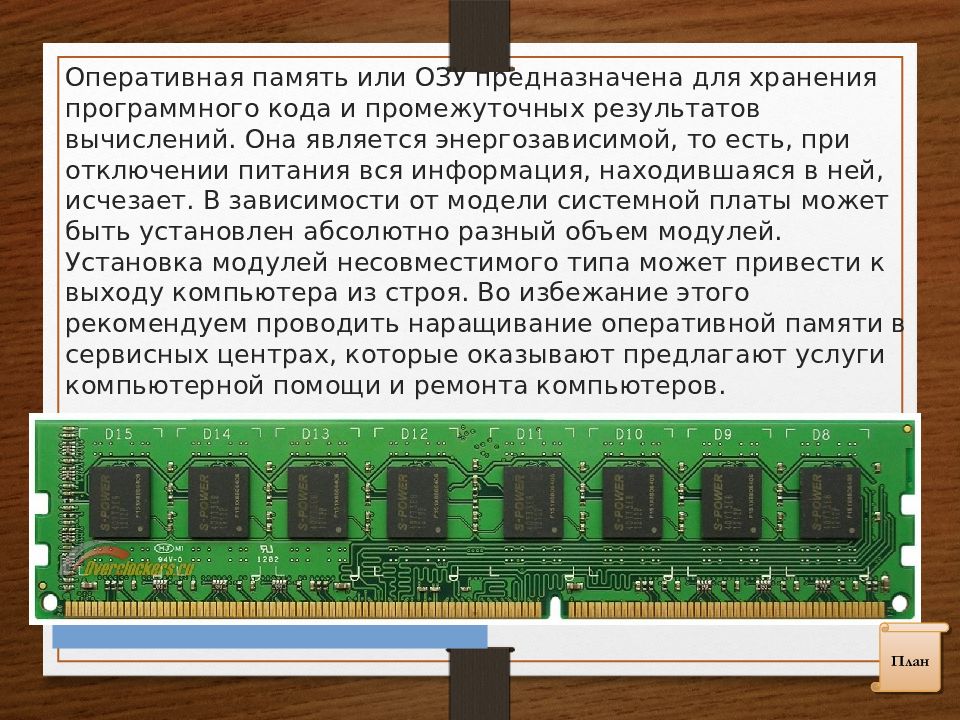 Оперативная память предназначена для