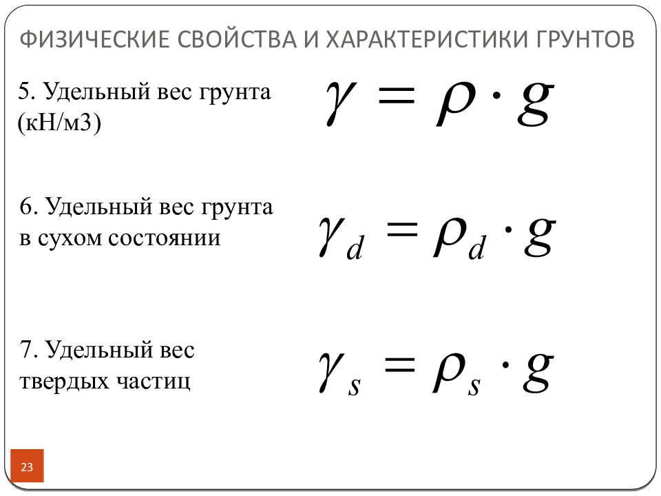 Плотность частиц. Удельный вес частиц грунта формула. Удельный вес частиц грунта. Объемный вес грунта. Удельный вес грунтов кн/м3.