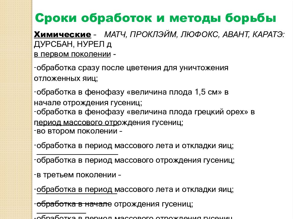 Сроки обработок и методы борьбы