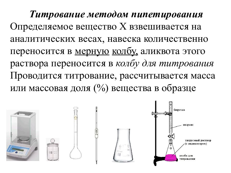 Исследуемый раствор. Титрование методом пипетирования. Колонна для титрования. Метод титрования пипетирование. Метод отдельных навесок в титровании.