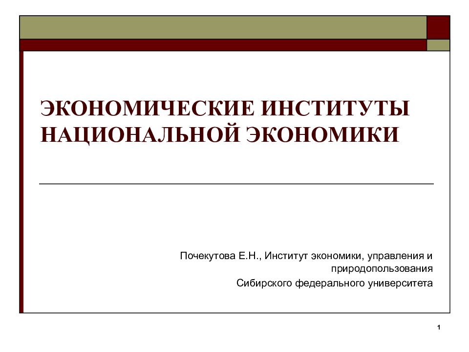 ЭКОНОМИЧЕСКИЕ ИНСТИТУТЫ НАЦИОНАЛЬНОЙ ЭКОНОМИКИ