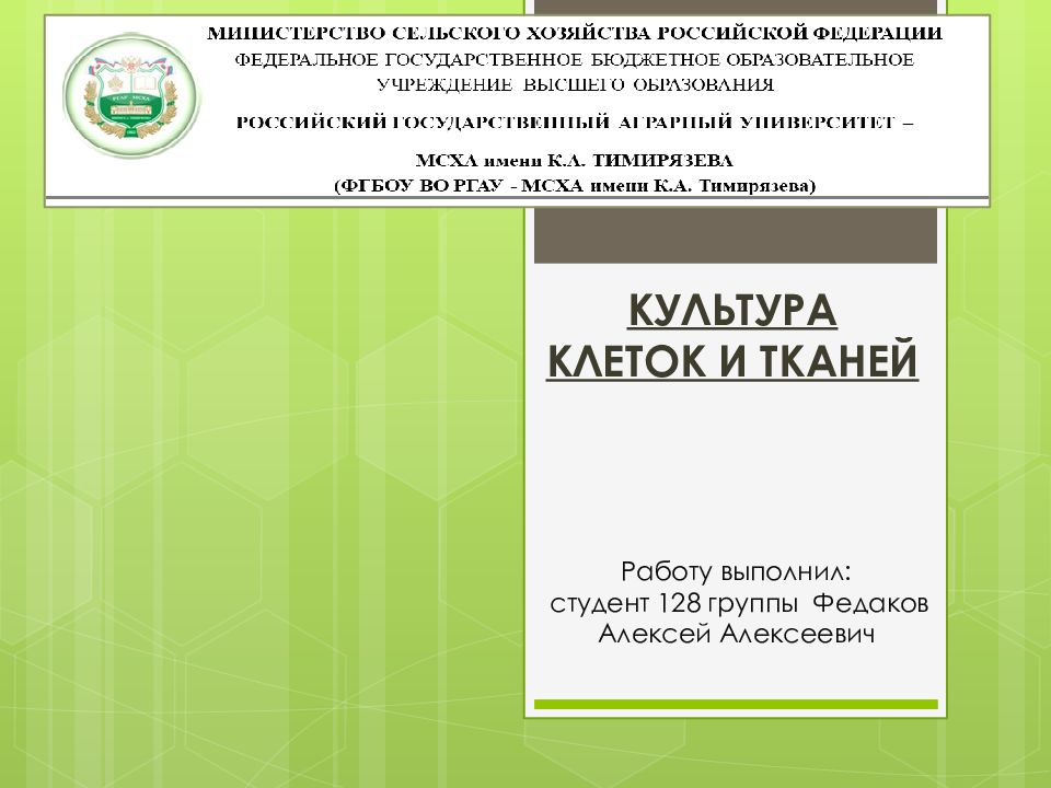 Культура клеток и тканей Работу выполнил: студент 128 группы Федаков Алексей