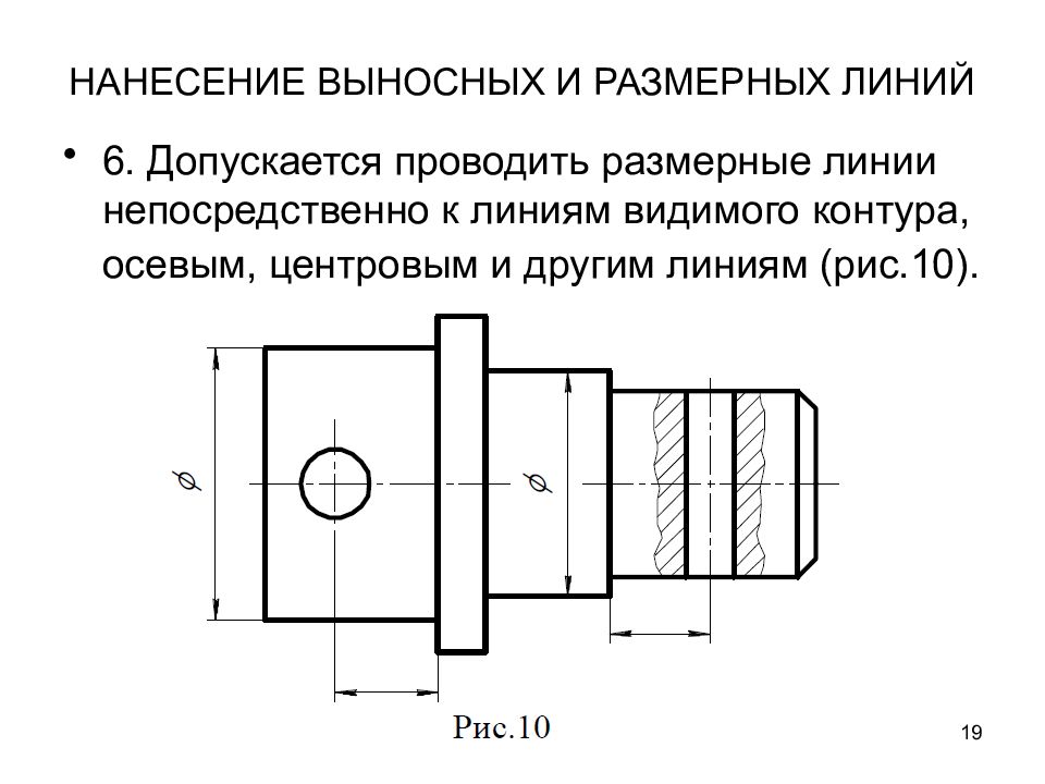 Для нанесения на чертежах размеров проводят линии